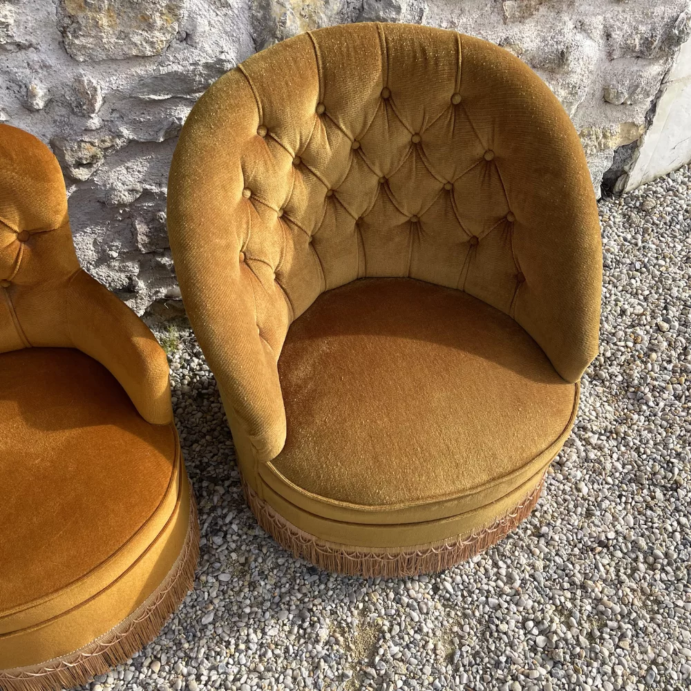 Duo fauteuils crapaud bronze