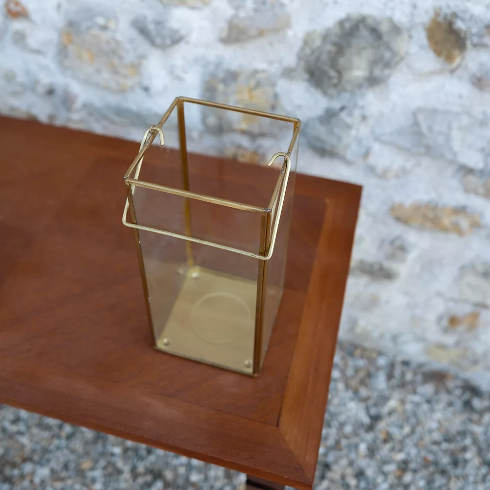 Lanterne rectangulaire en verre transparent et bordures or