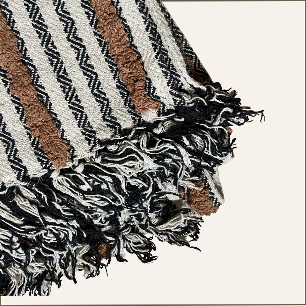 Plaid boho écru, noir et marron