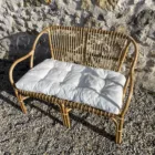 Banquette rotin clair et matelas d'assise écru