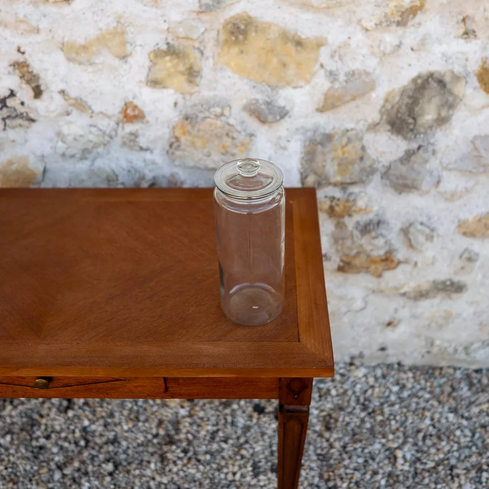 Bonbonnière cylindrque en verre avec couvercle bouton