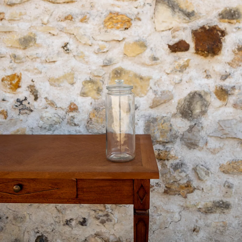 Bonbonnière cylindrque en verre avec couvercle bouton Bonbonnière cylindrque en verre avec couvercle bouton