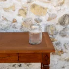 Bonbonnière en verre strié couvercle alu