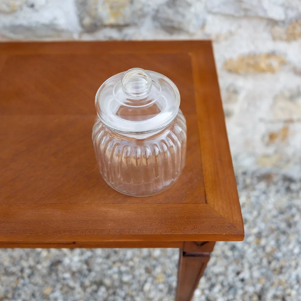 Bonbonnière cylindrique en verre couvercle bouton