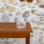 Bonbonnière cylindrique en verre couvercle bouton