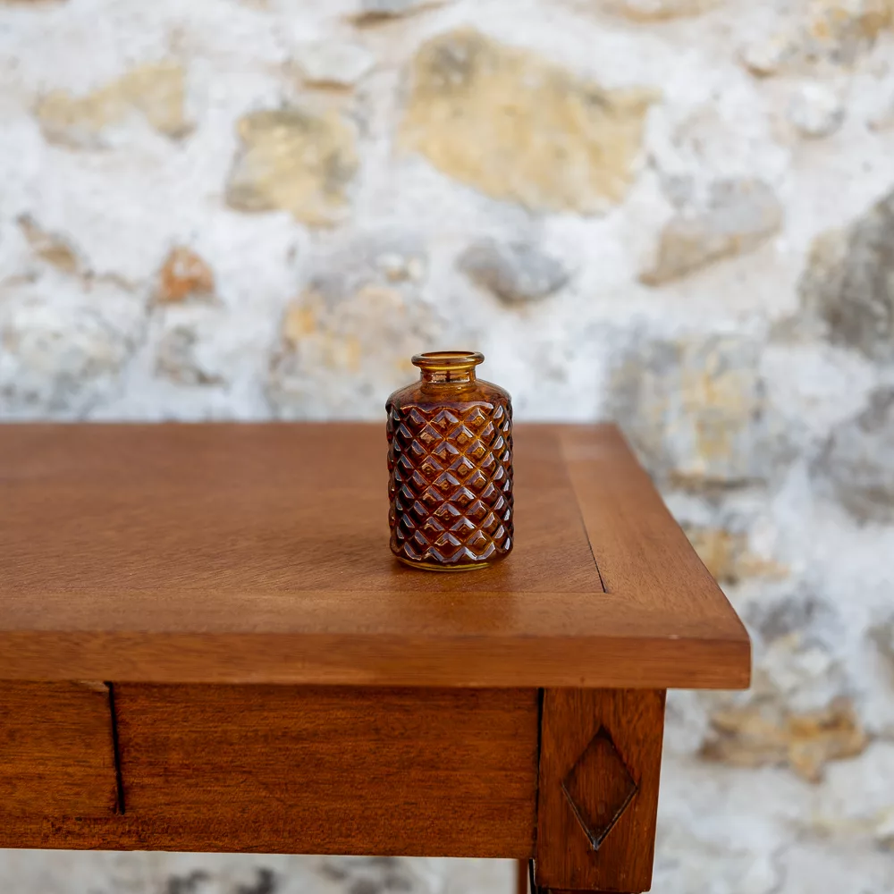 Soliflore cylindrique ambré motifs losanges Soliflore cylindrique ambré motifs losanges