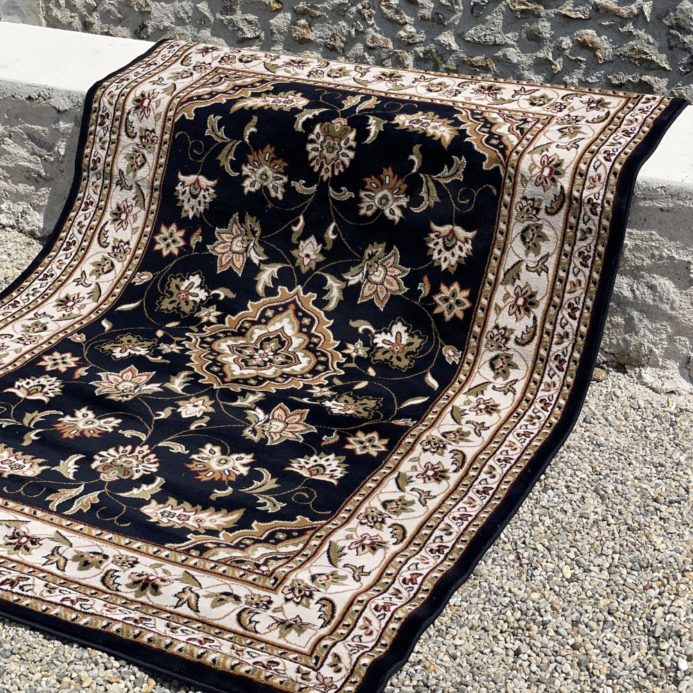 Tapis rectangulaire noir, kaki et beige