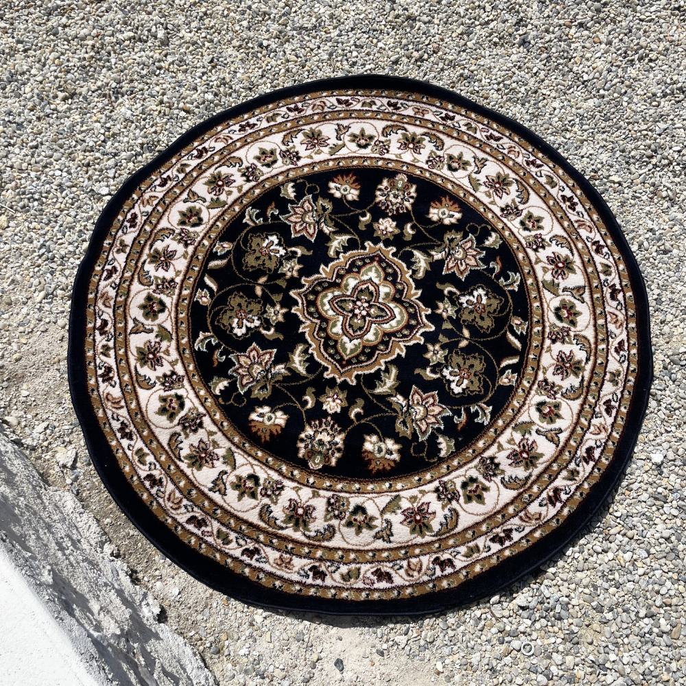 Tapis rond noir, kaki, beige Tapis rond noir, kaki, beige