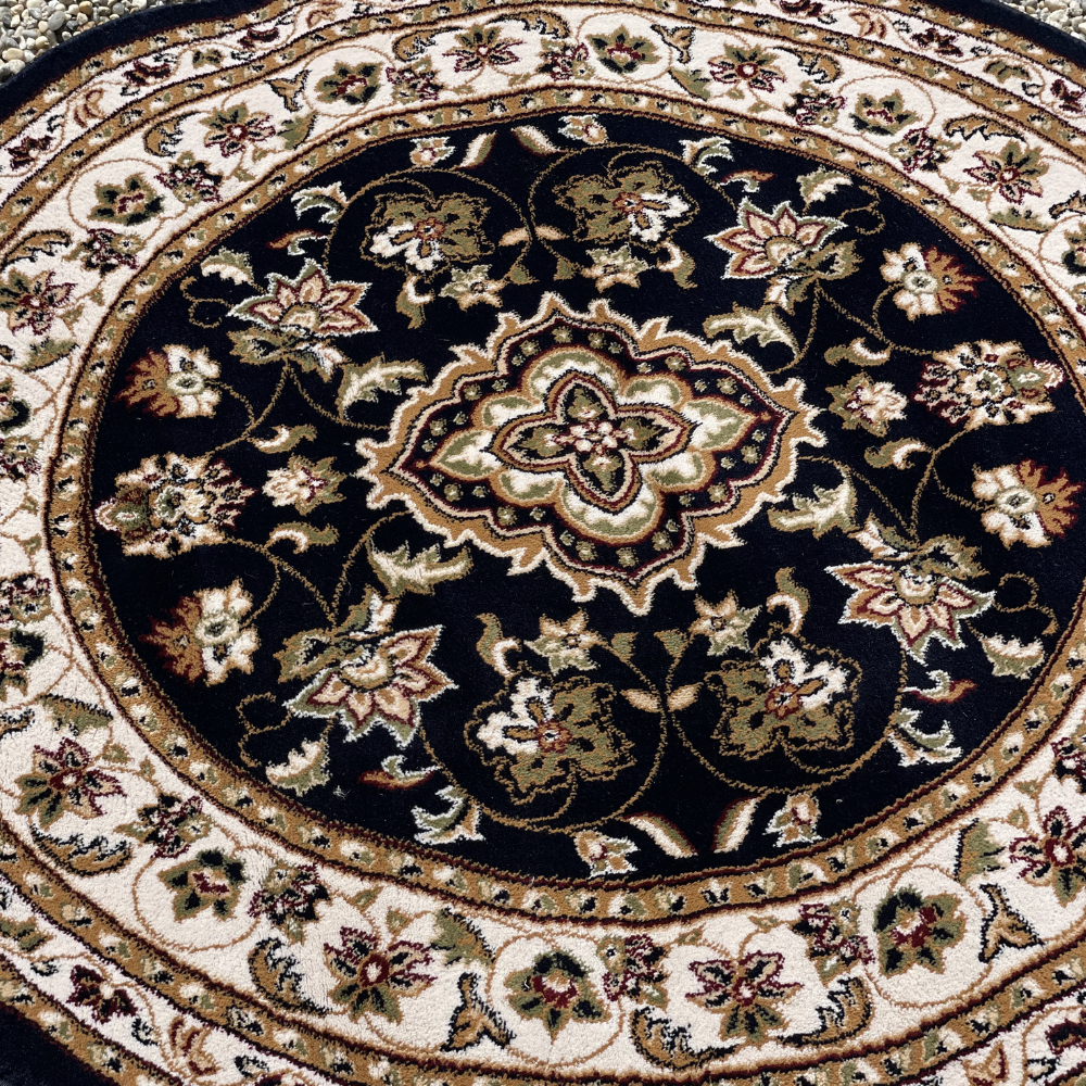 Tapis rond noir, kaki, beige