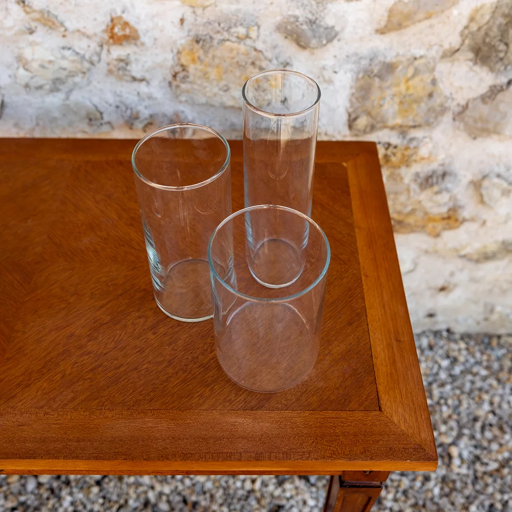 Trio de vases en verre cylindriques