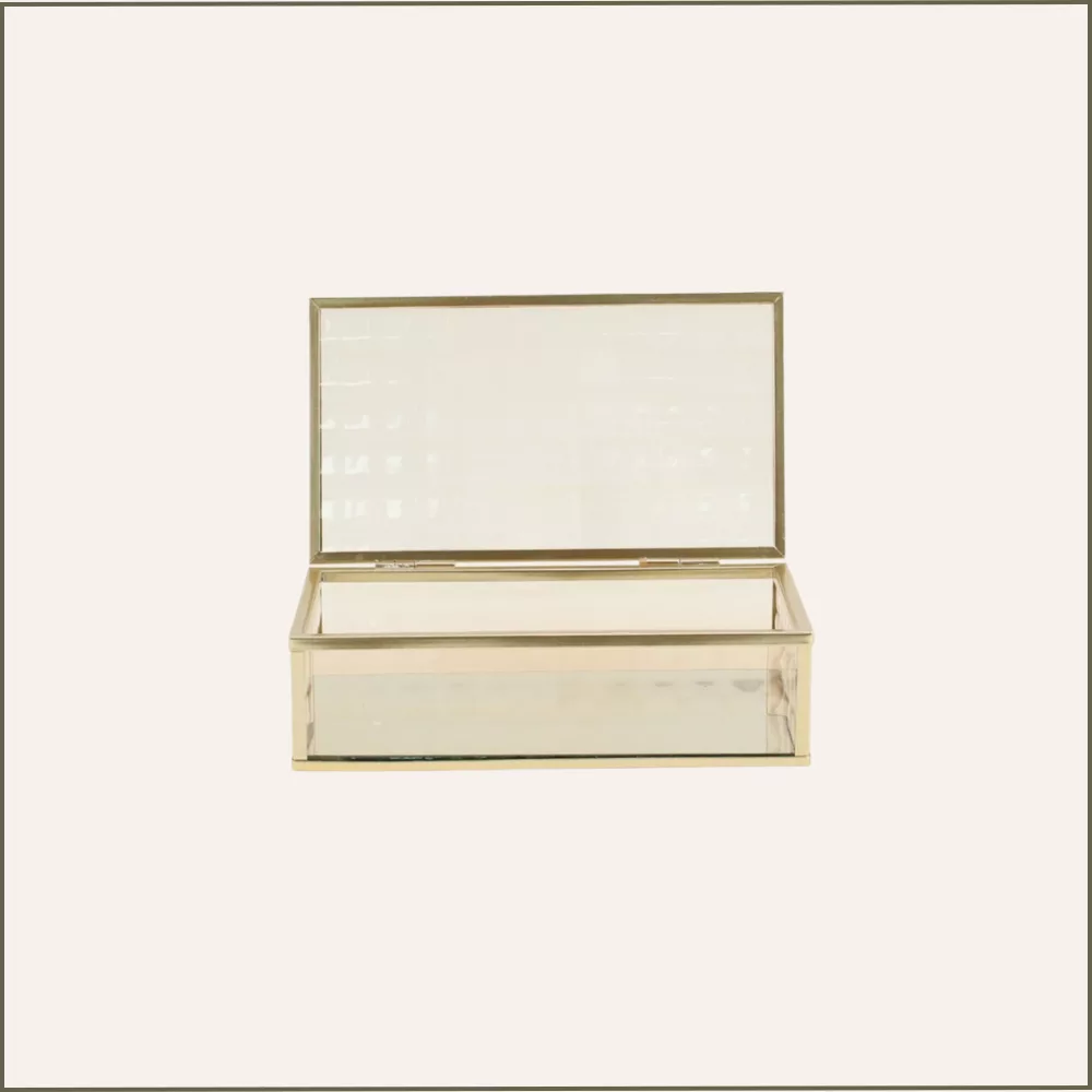 Boîte rectangulaire à facettes en verre et or Boîte rectangulaire à facettes en verre et or