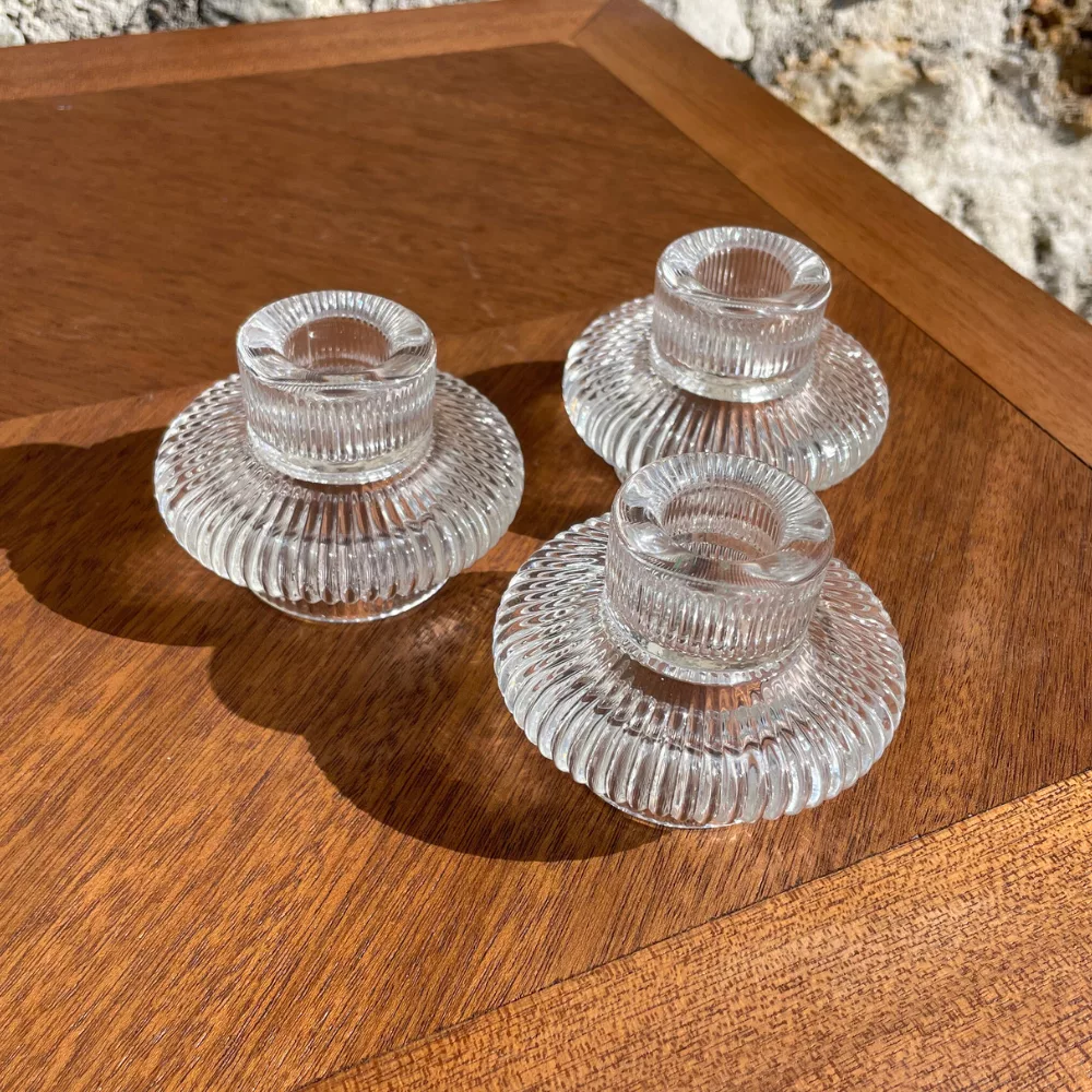 Bougeoir-Photophore en verre transparent strié