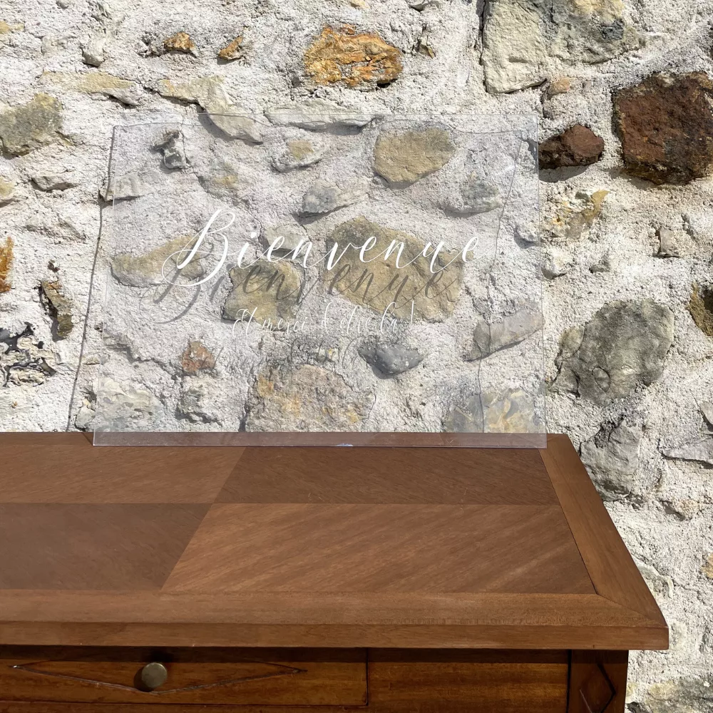 Panneau plexi transparent bienvenue