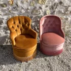 Duo de fauteuils crapaud rose baby et bronze