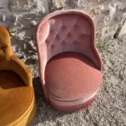 Duo de fauteuils crapaud rose baby et bronze