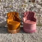 Duo fauteuils crapaud rose et bronze identique