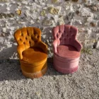 Duo fauteuils crapaud rose et bronze identique