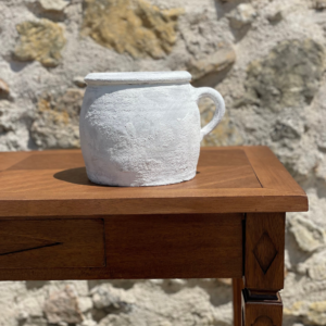 Pot grès blanc cylindrique bas grand