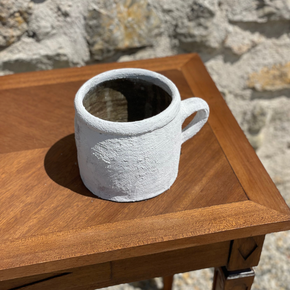 Pot grès blanc cylindrique petit-moyen