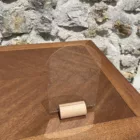 Pancarte plexi transparente et support bois arrondi