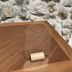 Pancarte plexi transparente et support bois arrondi
