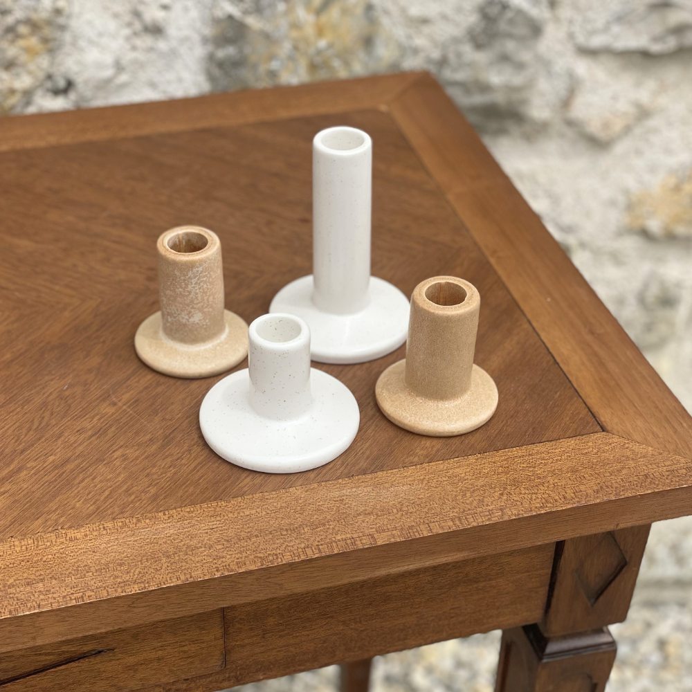 Bougeoirs céramique style terre cuite et blanc