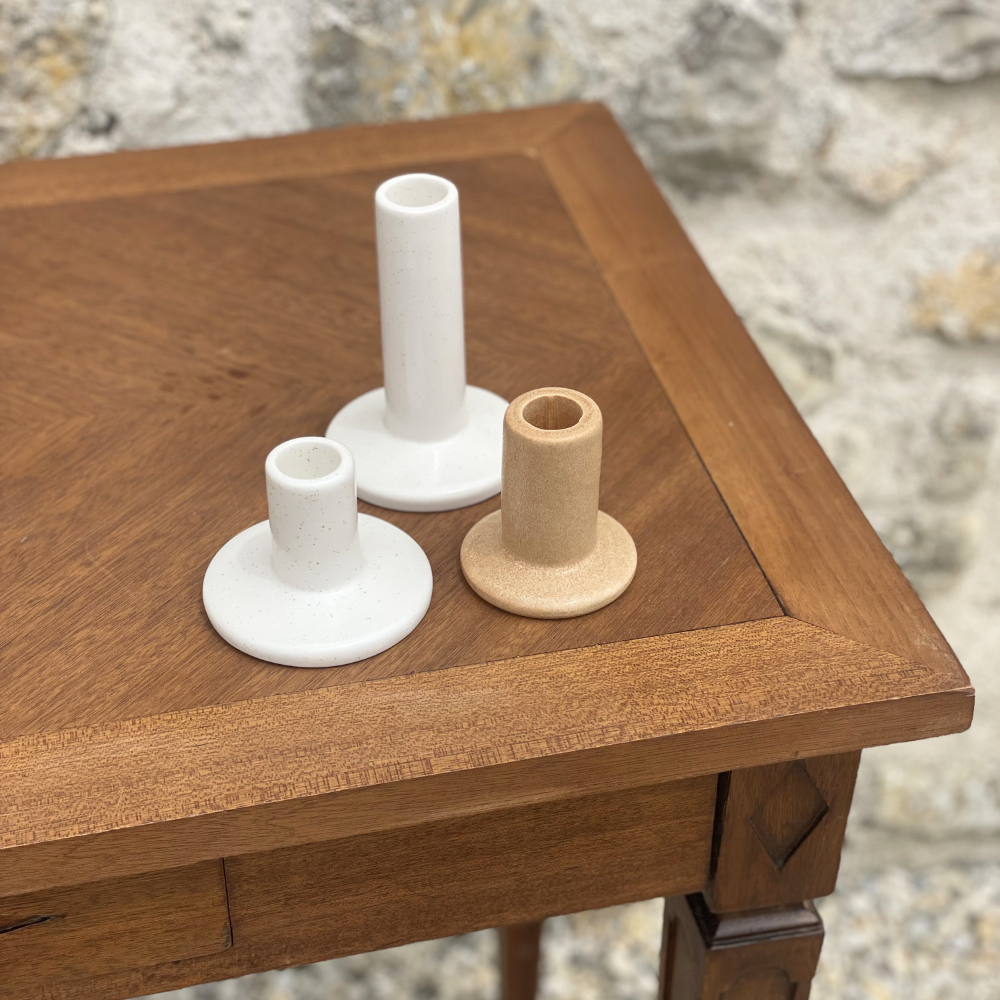 Bougeoirs céramique style terre cuite et blanc