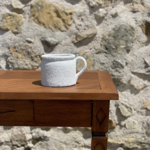 Pot grès blanc cylindrique bas