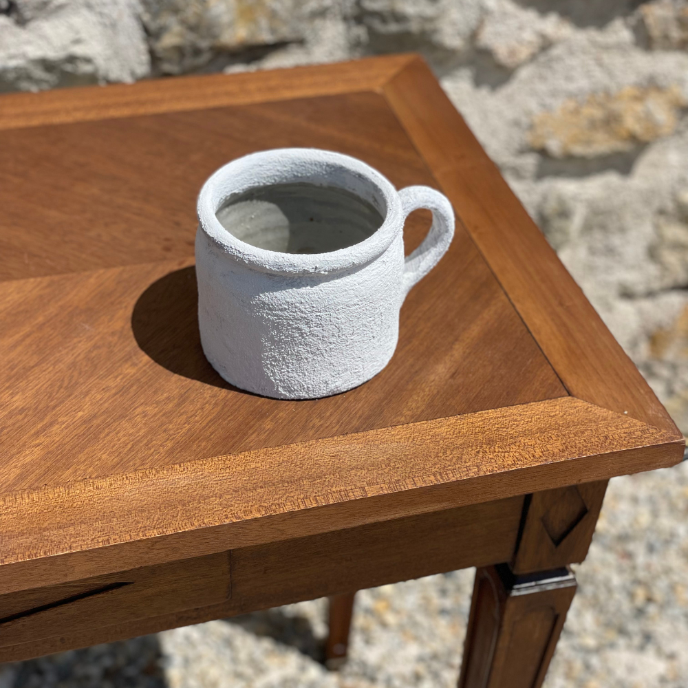 Pot grès blanc cylindrique bas