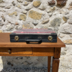 Valise tissée bordeaux et blanche