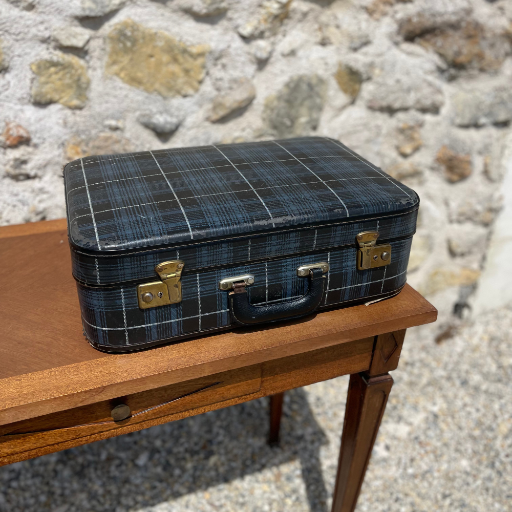 Valise vintage bleu marine et noire