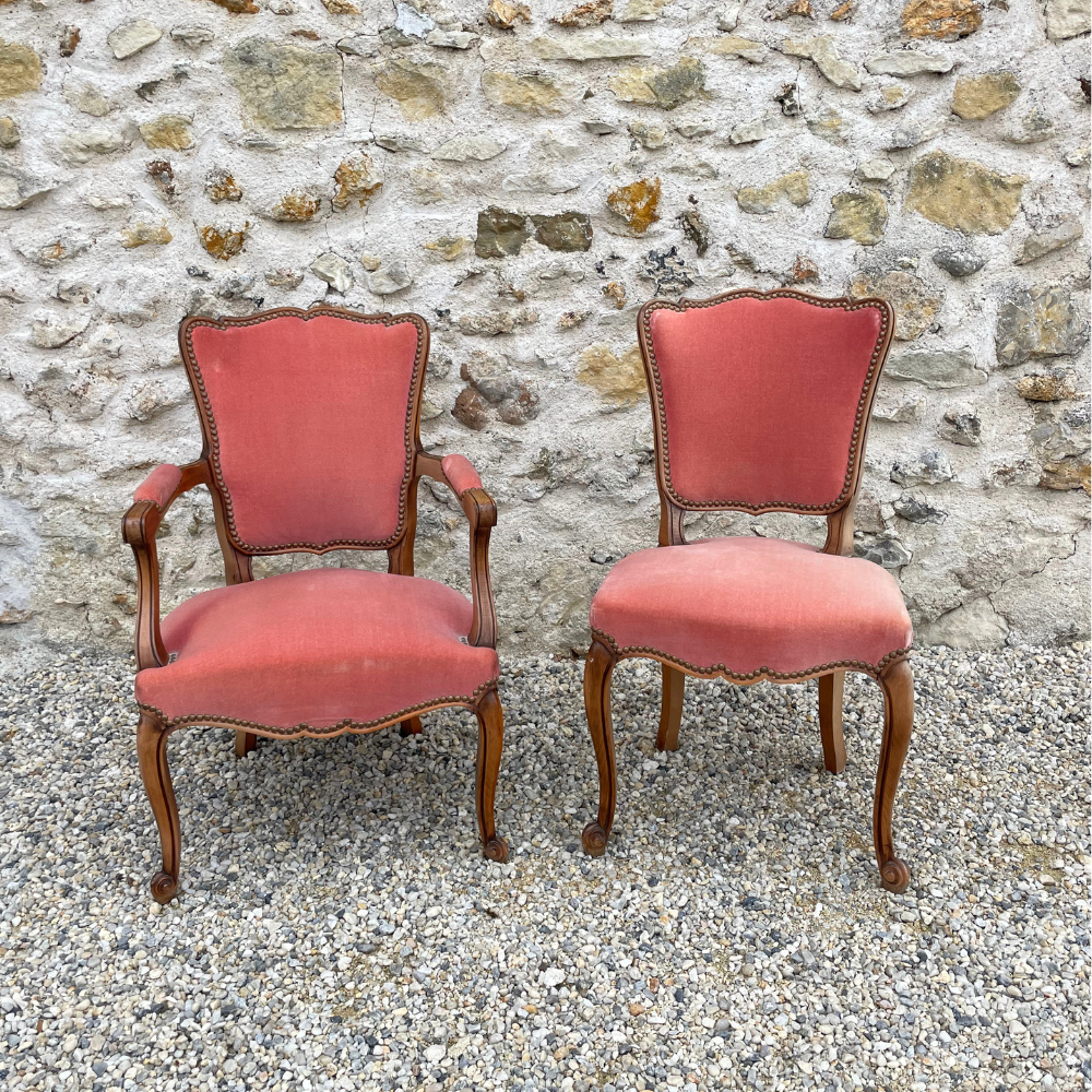 Duo de chaises vintage rose corail Duo de chaises vintage rose corail