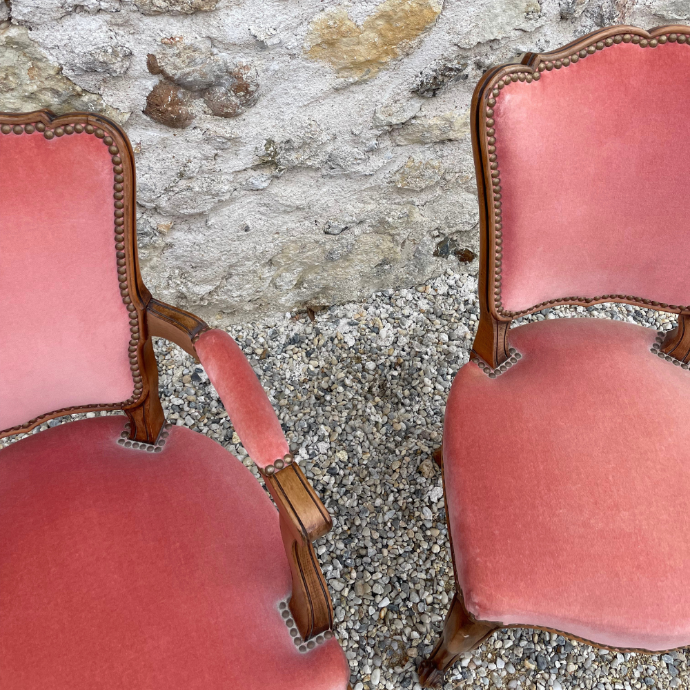 Duo de chaises vintage rose corail