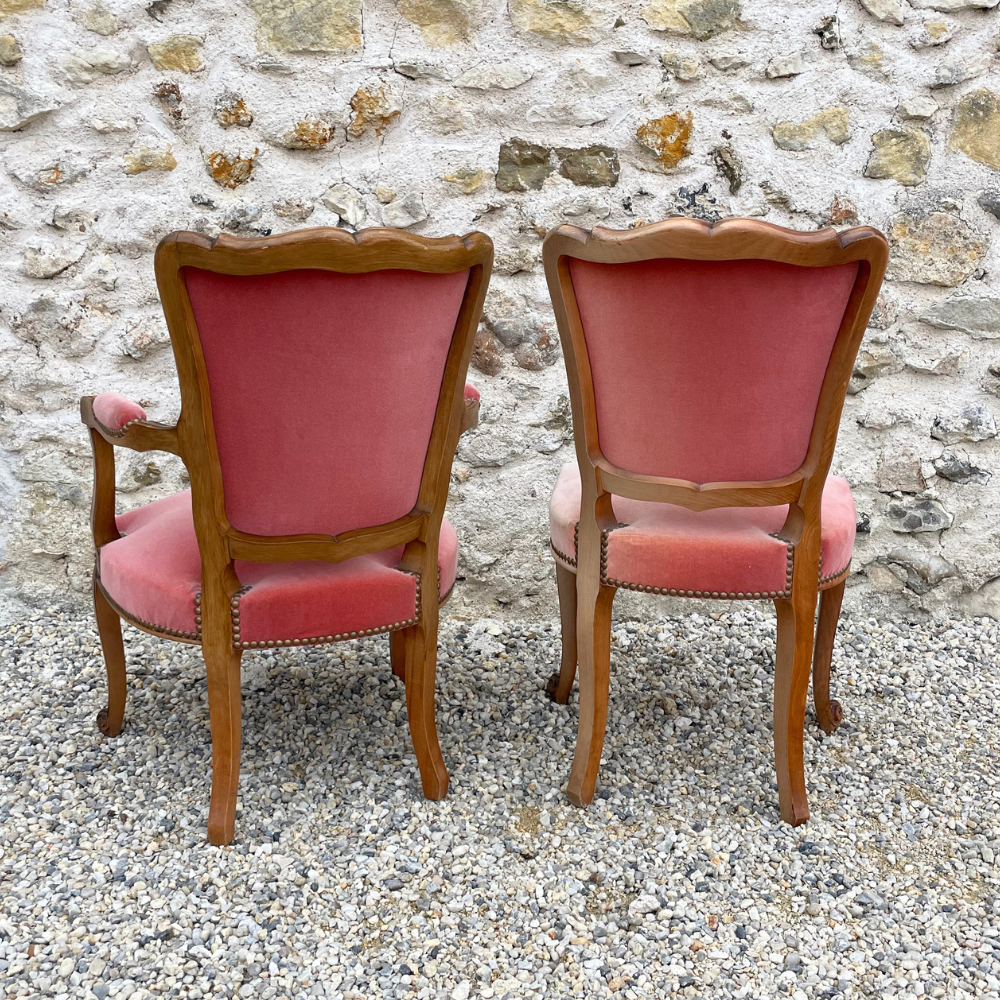 Duo de chaises vintage rose corail